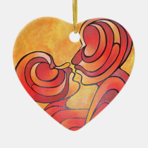 Lovers Kiss And Their Bodies Form A Love Heart Ceramic Ornament