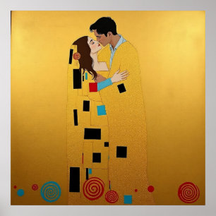 Lovers Kiss in Gold & Brilliant Colours ❤️ Vintage Poster