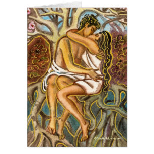 Lovers kissing each other under a blooming tree