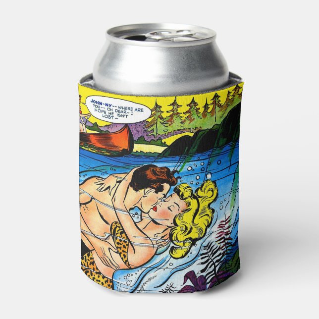 Lovers Ocean Romance Vintage Comics Can Cooler (Can Front)