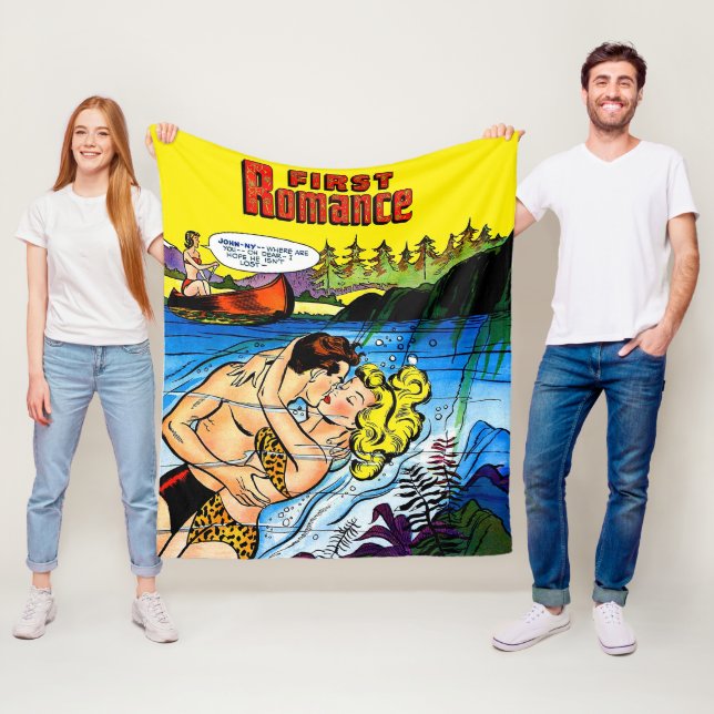Lovers Ocean Romance Vintage Comics Fleece Blanket (In Situ)