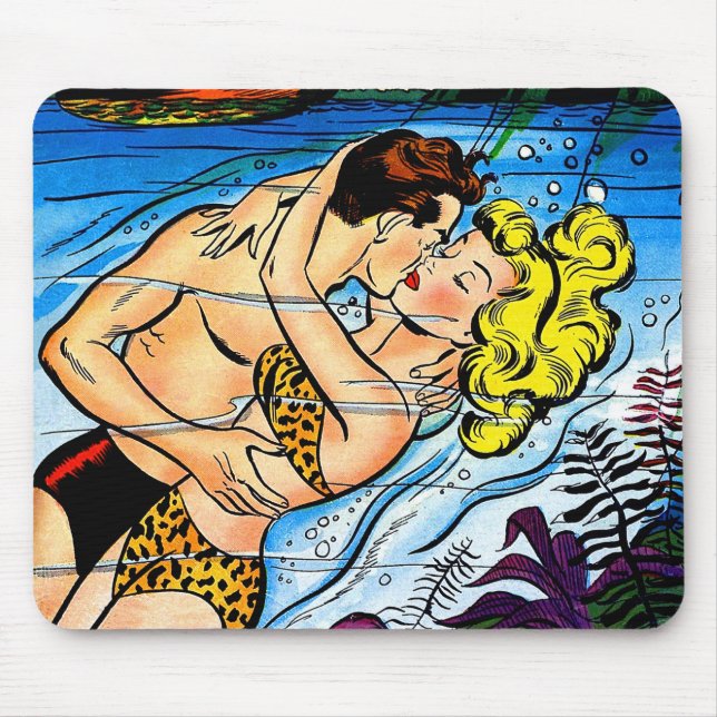 Lovers Ocean Romance Vintage Comics Mouse Pad (Front)