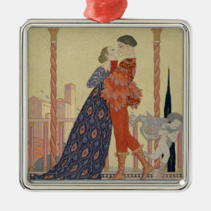 Lovers on a Balcony (w/c on paper) Metal Ornament