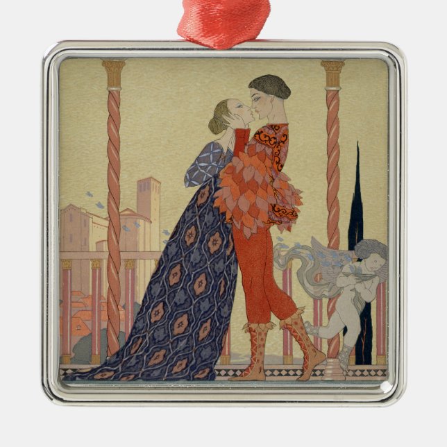 Lovers on a Balcony (w/c on paper) Metal Ornament (Front)