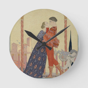 Lovers on a Balcony (w/c on paper) Round Clock