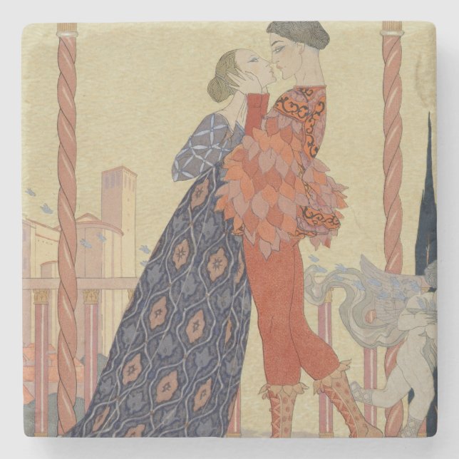 Lovers on a Balcony (w/c on paper) Stone Coaster (Front)