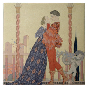 Lovers on a Balcony (w/c on paper) Tile