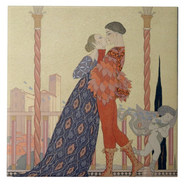 Lovers on a Balcony (w/c on paper) Tile (Front)