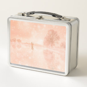 Lovers on a frozen pond     metal lunch box