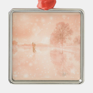 Lovers on a frozen pond         metal ornament