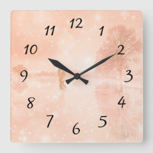 Lovers on a frozen pond square wall clock