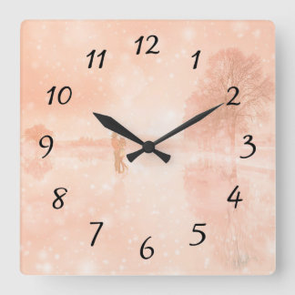 Lovers on a frozen pond square wall clock