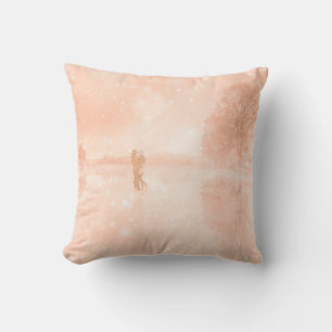 Lovers on a frozen pond throw pillow