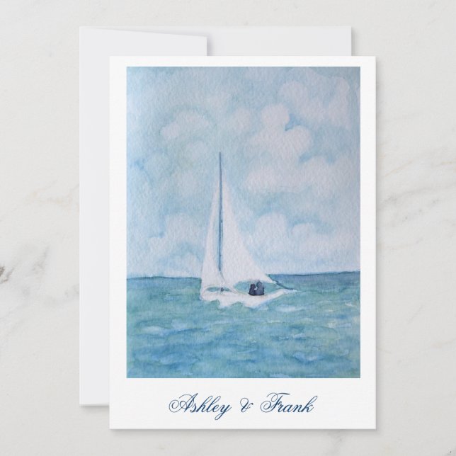 Lovers on a sailboat -  wedding invitation (Front)