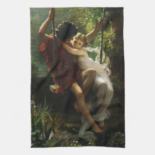 Lovers on a Swing. Spring by Pierre Auguste Cot Kitchen Towel