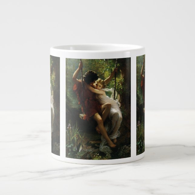 Lovers on a Swing. Spring by Pierre Auguste Cot Large Coffee Mug (Front)