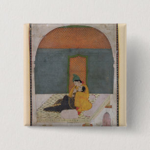 Lovers on a terrace, Garhwal, c.1780-1800 2 Inch Square Button