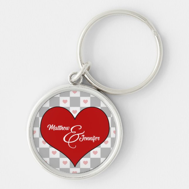 Lover's Red Heart Chequerboard with Name Keychain (Front)
