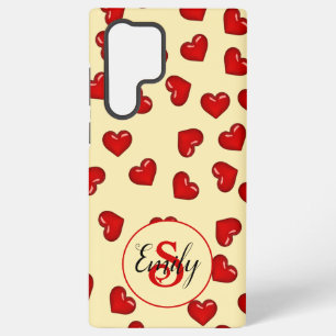 lovers Red heart on classy beige Custom Monogram Samsung Galaxy Case