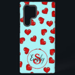 lovers Red heart pattern on Blue Custom Monogram Samsung Galaxy Case<br><div class="desc">This stylish phone case is the perfect way to show your special someone just how much you love them! Featuring a colourful red hearts apttern over turquoise blue background, It's notably adorable and chic, making it an absolute must for any romantic couple. Crafted from sturdy and durable material, this affectionate...</div>