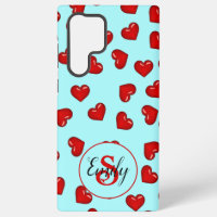 lovers Red heart pattern on Blue Custom Monogram