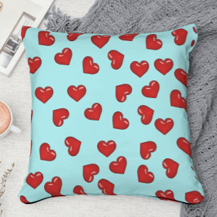 Lovers red heart pattern on Teal Blue Throw Pillow