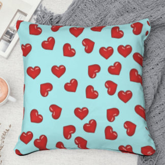 Lovers red heart pattern on Teal Blue Throw Pillow