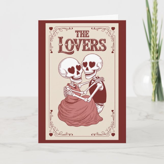 Lovers Tarot Card Skeletons Valentines Day Card (Front)
