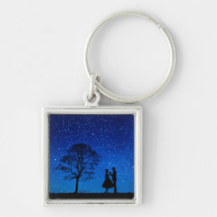 Lovers under a full moon keychain