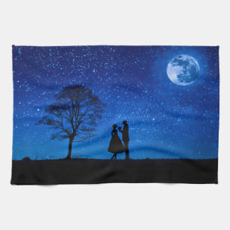 Lovers under a full moon kitchen towel