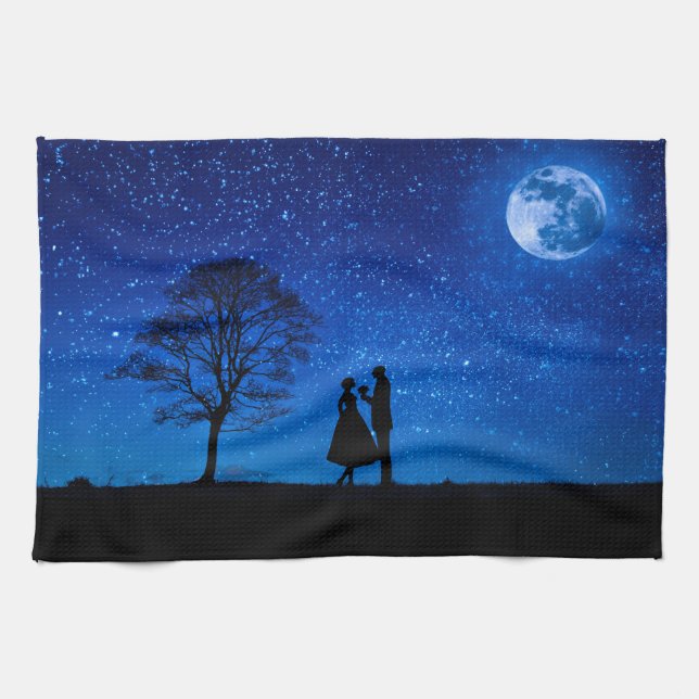 Lovers under a full moon      kitchen towel (Horizontal)