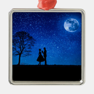 Lovers under a full moon metal ornament