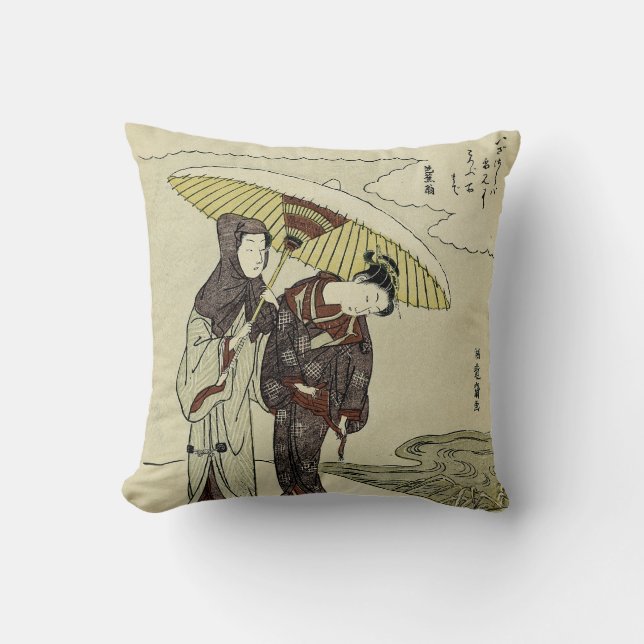 Lovers Under an Umbrella Throw Pillow (Front)