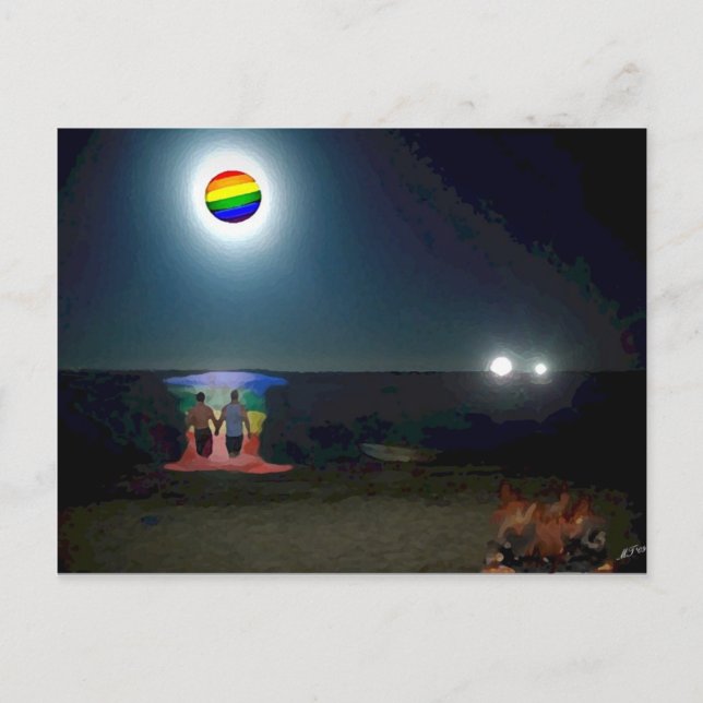 Lovers Under the Gay Pride Moon Postcard (Front)