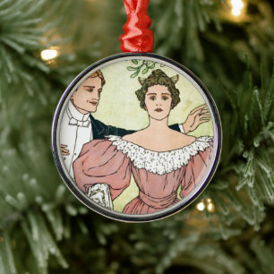 Lovers under the Mistletoe Metal Ornament