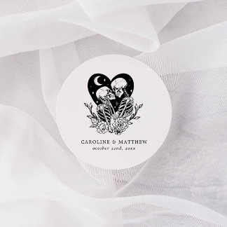 Lovers Until Death Skeletons & Roses Wedding Classic Round Sticker
