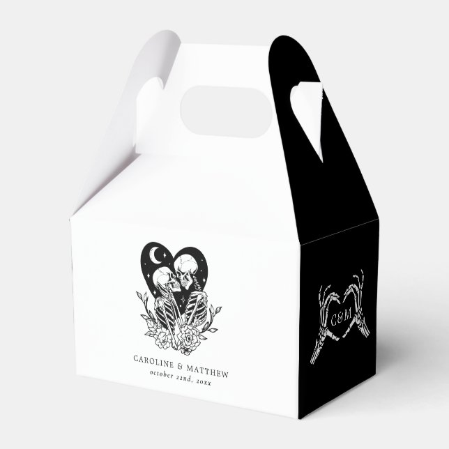 Lovers Until Death Skeletons & Roses Wedding Favor Box (Front Side)