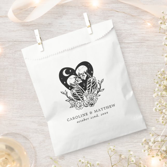 Lovers Until Death Skeletons & Roses Wedding Favour Bag (Clipped)