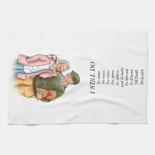 Lovers'  Wedding Anniversary, old cute couple  Kitchen Towel