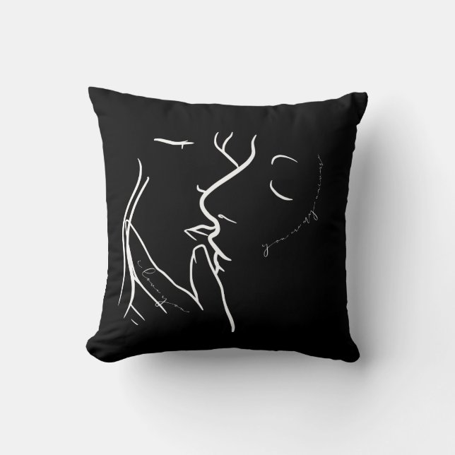 "Lovers' Whisper" Minimalist Line Art Throw Pillow (Front)
