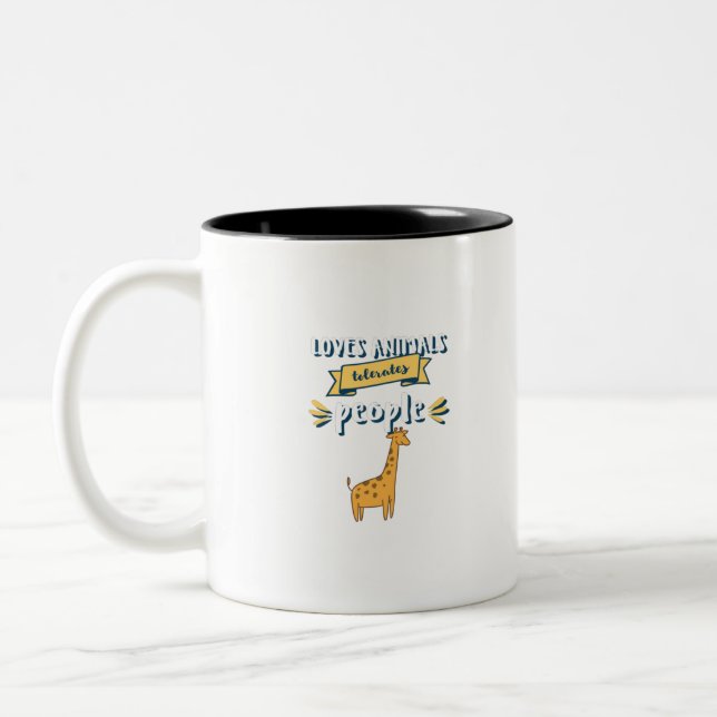 Loves Animals Tolerates People Two-Tone Coffee Mug (Left)