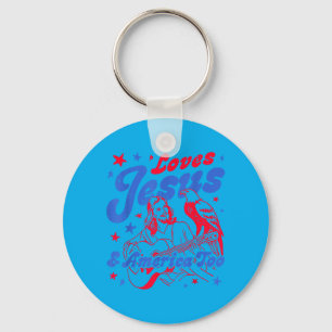 Loves Jesus Aamerica Too Patriotic Eagle - Jesus Keychain