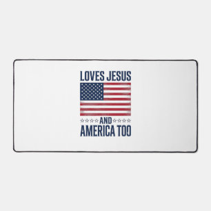 Loves Jesus And America Too Patriotic Christian Sh Desk Mat