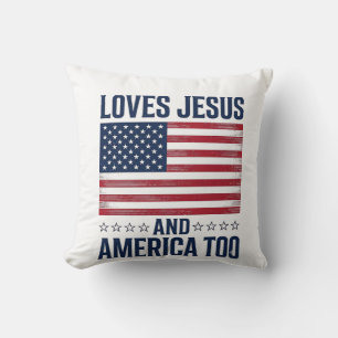Loves Jesus And America Too Patriotic Christian Sh Throw Pillow