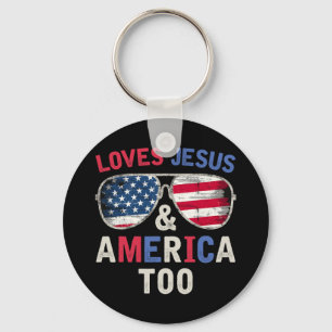 Loves Jesus And America Too Retro God Christian 4t Keychain