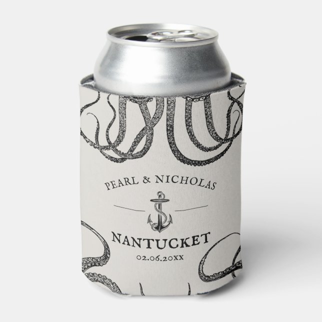 Love's Tentacles | Octopus Themed Beach Tan Can Cooler (Can Front)