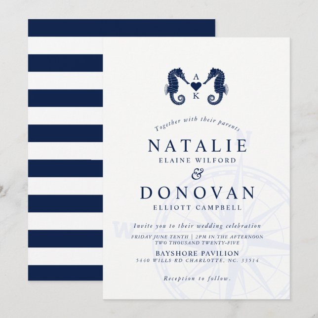 Love's Tide | Dual Seahorse Themed Wedding Invitation (Front/Back)