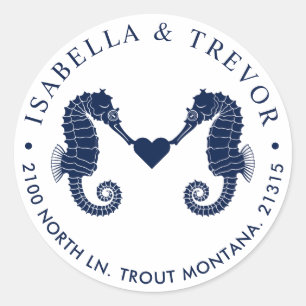 Love's Tide   Dual Seahorse White Return Address Classic Round Sticker