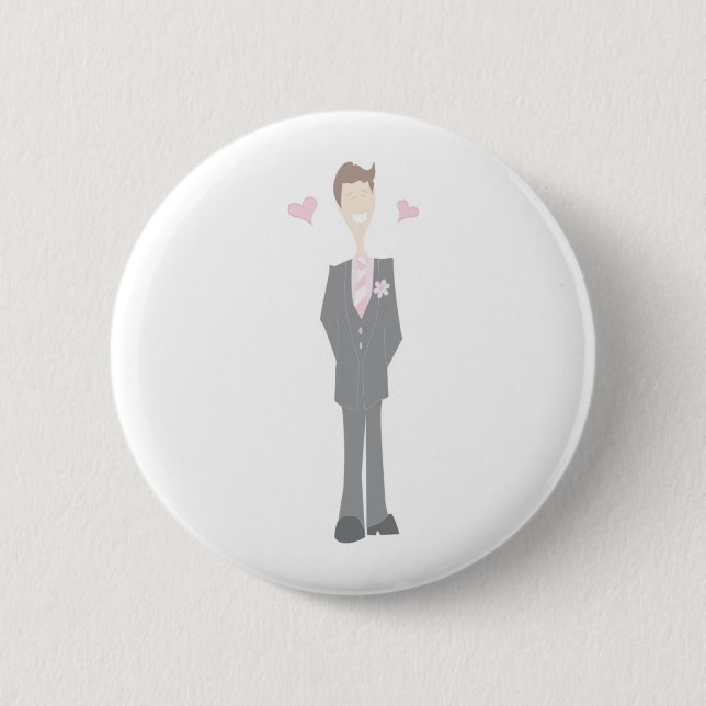 Lovestruck Cartoon Groom 2 Inch Round Button (Front)