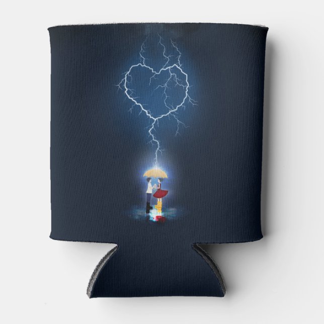 "Lovestruck" Romantic Moment Under an Umbrella Can Cooler (Front)